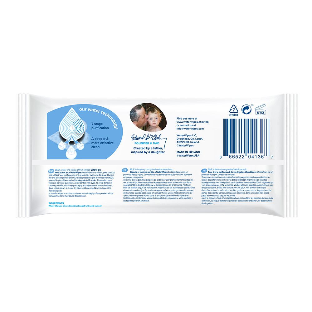 WaterWipes Baby Wipes Sensitive Weaning Plastic Free Wipes 60 Wipes 60 per  pack