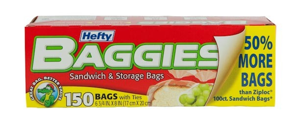 1970s Hefty Baggies Sandwich Bags & Ties 150 Count Open Box