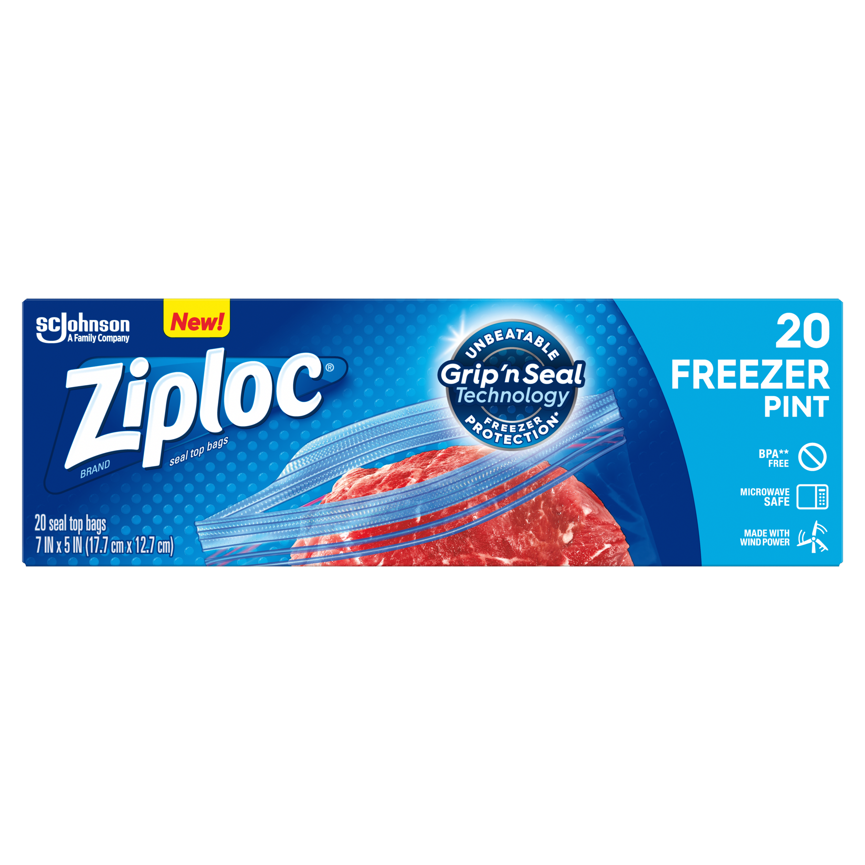 Ziploc® Heavy Duty Freezer Bags, 7 x 5.25 Pint Size, 20/Bx